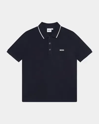 Hugo Boss Kids' Boy's Logo-print Polo Shirt In Navy