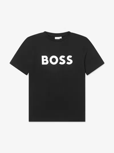 Hugo Boss Boss Teen Boys Blue Cotton Logo T-shirt In Black