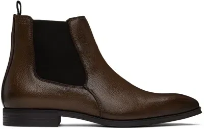 Hugo Boss Brown Leather Chelsea Boots In Dark Brown 201