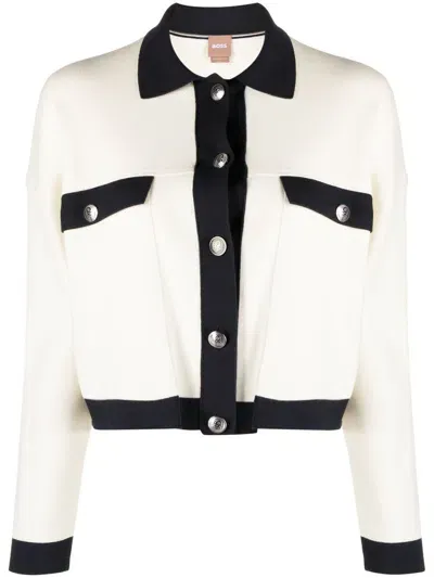 Hugo Boss Button-fastening Long-sleeve Cardigan In White