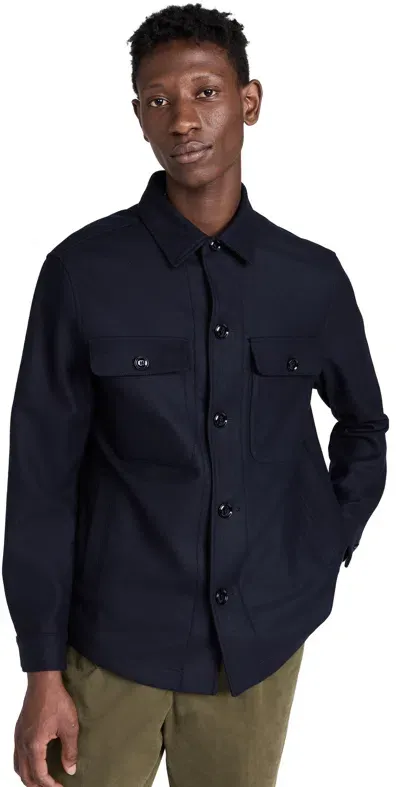 Hugo Boss Carper Wool Blend Overshirt In Dark Blue