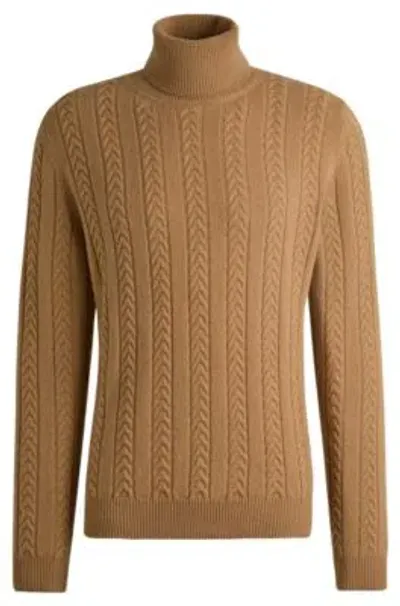 Hugo Boss Cable-knit Sweater In Wool And Cashmere In Beige