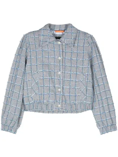 Hugo Boss Check-pattern Tweed Jacket In Blue