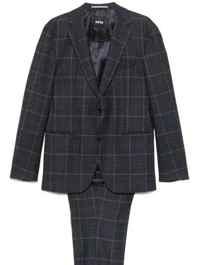 Hugo Boss Checked Stretch-wool Suit In Gray