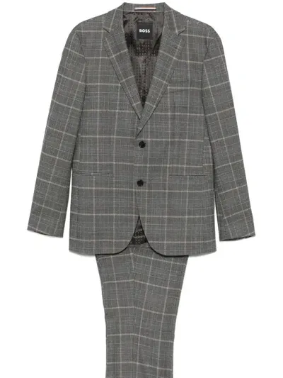 Hugo Boss Checked Stretch-wool Suit In Grey