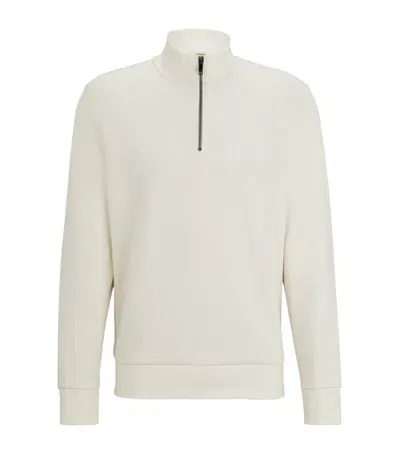 Hugo Boss Cotton-blend Zip-up Sweater In White