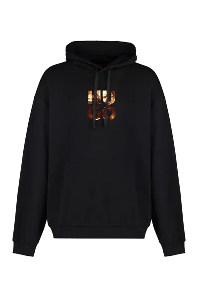 Hugo Boss Cotton Hoodie In Black