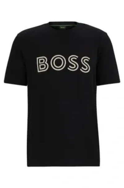 Hugo Boss Cotton-jersey Regular-fit T-shirt With Logo Artwork In Black