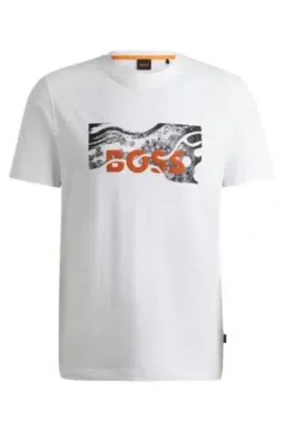 Hugo Boss Cotton-jersey Regular-fit T-shirt With Logo Artwork In White