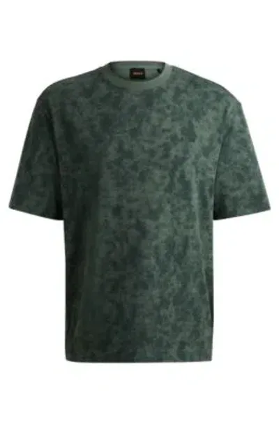 Hugo Boss Cotton-jersey T-shirt With All-over Seasonal Print In Light Green