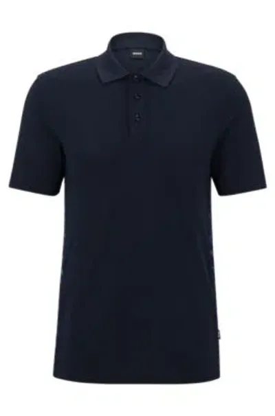 Hugo Boss Cotton-piqu Polo Shirt With Monogram Inserts In Dark Blue