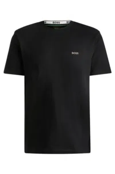 Hugo Boss Cotton-piqu T-shirt With Oxford-jacquard Back Collar In Dark Grey