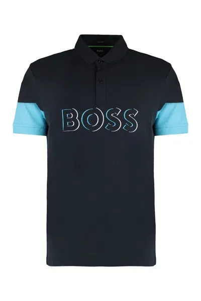 Hugo Boss Logo-print Short-sleeved Polo Shirt In Blue