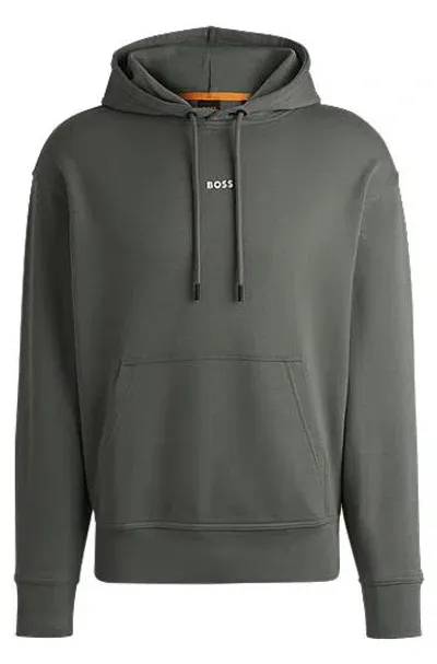 Hugo Boss Cotton-terry Hoodie With Contrast Logo In Grey