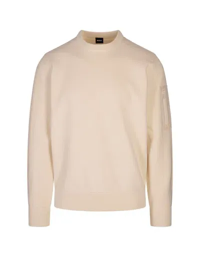 Hugo Boss Relaxed Fit Sweater In Beige Cashmere And Silk