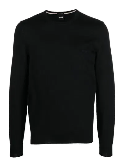 Hugo Boss Crew-neck Cotton Jumper In Negro