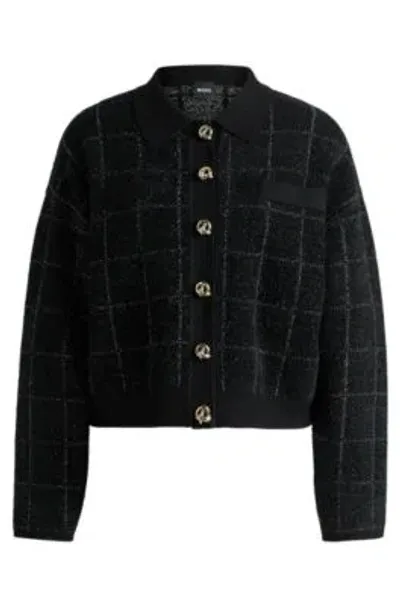 Hugo Boss Cropped Jacket In Sparkle Tweed With Feature Buttons In Black