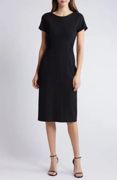 Hugo Boss Short-sleeved Business Dress With Gathered Details In Black