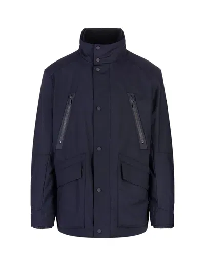 Hugo Boss Dark Blue Jacket In Laminated Waterproof Fabric