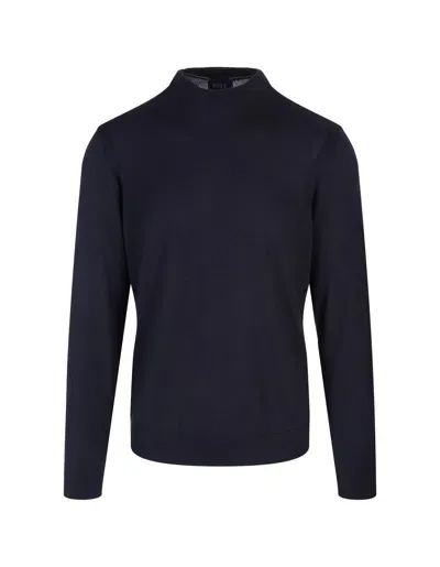 Hugo Boss Dark Blue Silk, Wool And Cashmere Regular Fit Sweater In Black