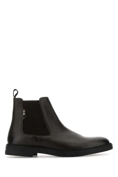 Hugo Boss Dark Brown Leather Calev Ankle Boots