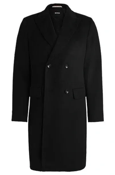 Hugo Boss Double-breasted Coat In An Alpaca Blend In Black