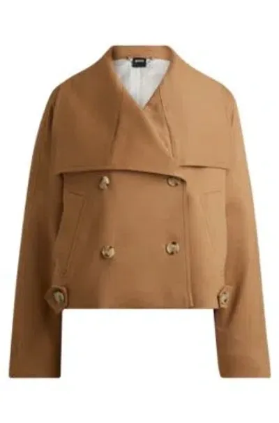 Hugo Boss Double-breasted Coat In Stretch Material In Beige