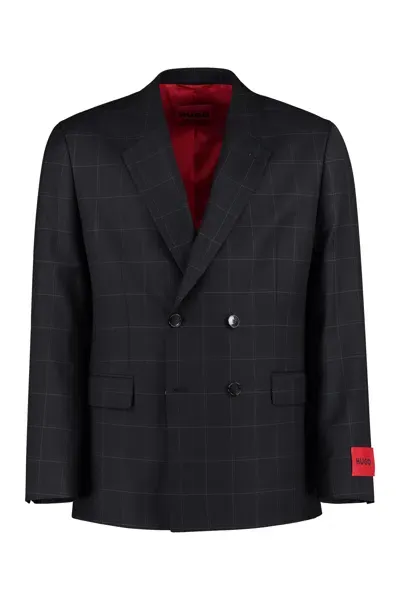 Hugo Boss Double-breasted Wool Jacket In Black