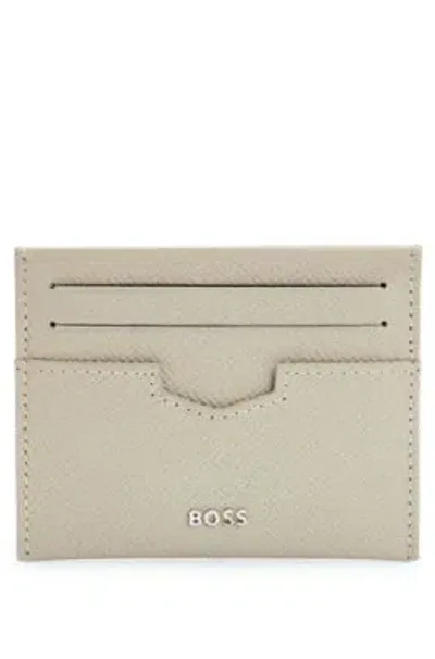 Hugo Boss Beige Embossed Leather Card Holder In Khaki