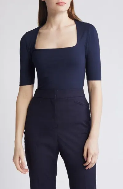 Hugo Boss Eva Elbow Sleeve Top In Dark Blue