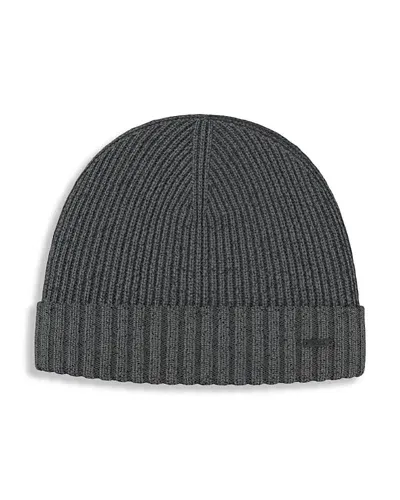 Hugo Boss Fati Wool Ribbed Knit Beanie In Medium Grey