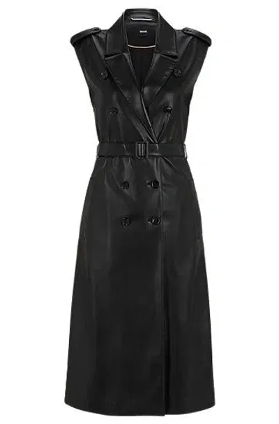 Hugo Boss Faux-leather Dress With Double-breasted Front In Black