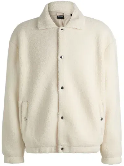 Hugo Boss Regular-fit Jacket In Teddy Fabric In White