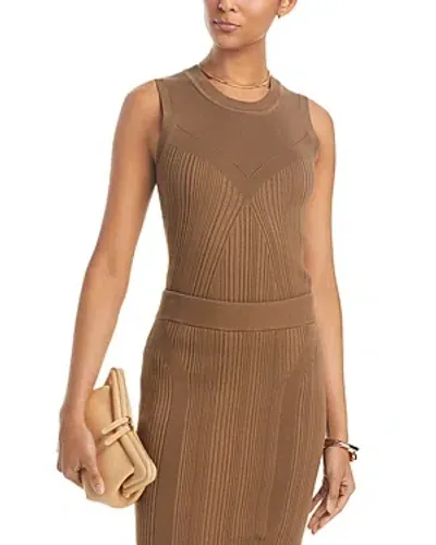 Hugo Boss Sleeveless Knitted Top With Ribbed Structure In Brown