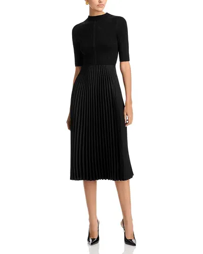 Hugo Boss Boss Fireanami Shimmer Sweater Dress With Plissé Skirt In Black