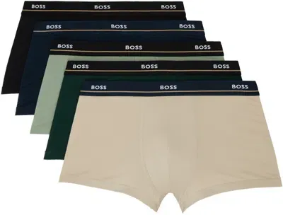 Hugo Boss Five-pack Multicolor Jacquard-logo Boxer Briefs In 973 Multi