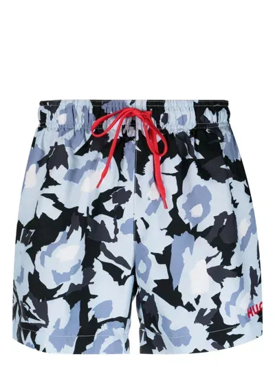 Hugo Boss Floral-print Swim Shorts In Blau