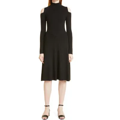 Hugo Boss Frikka Cold Shoulder Wool Blend Dress In Black