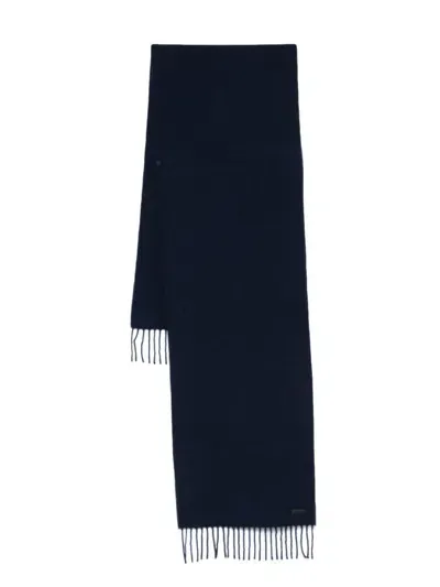 Hugo Boss Fringed Wool Scarf In Blue