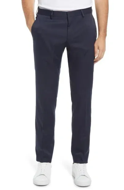 Hugo Boss Genius Slim Fit Flat Front Twill Chinos In Dark Blue