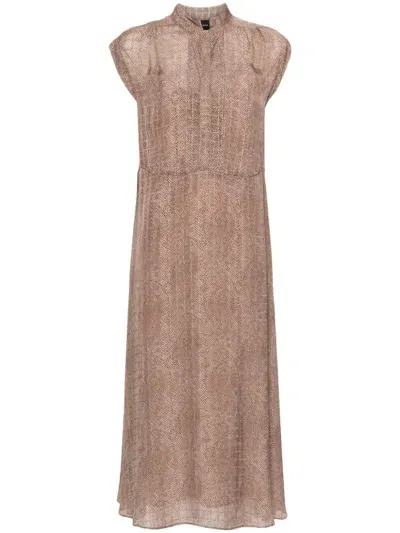 Hugo Boss Geometric-print Midi Dress In Neutrals