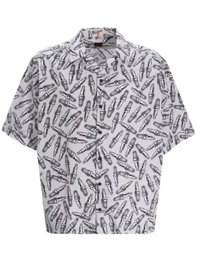 Hugo Boss Graphic-print Cotton Shirt In Grey