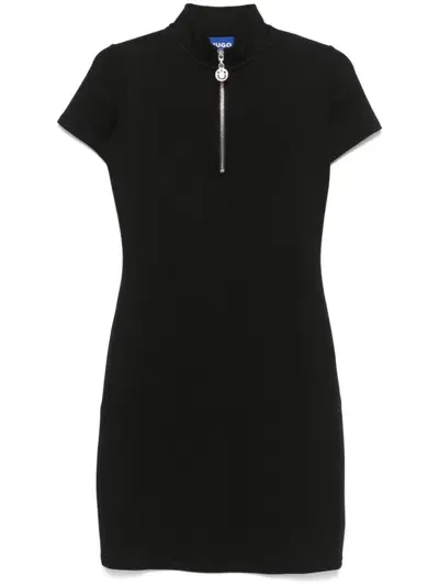 Hugo Boss Half-zip Jersey Mini Dress In Black