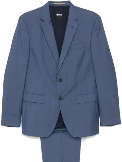 Hugo Boss Herringbone Virgin Wool Suit In Blue