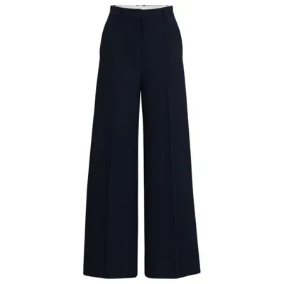 Hugo Boss High-waisted Relaxed-fit Trousers With Wide Leg In Dark Blue