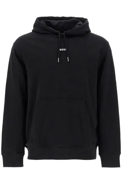 Hugo Boss Boss  Logo Rubberised Drawstring Hoodie In Black