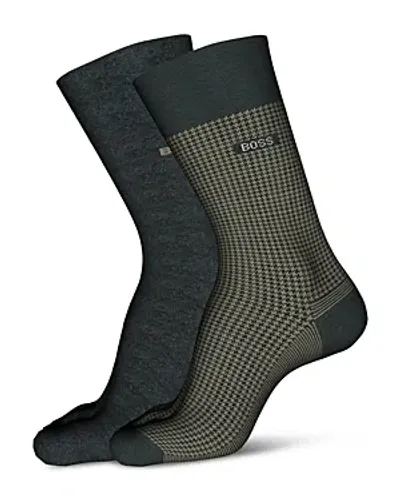 Hugo Boss Houndstooth Crew Socks - 2 Pk. In Charcoal