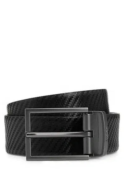 Hugo Boss Italian-leather Reversible Belt With Branded Keeper In Black