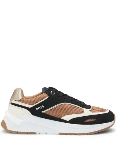 Hugo Boss Mixed-material Trainers With Suede And Mesh In Beige