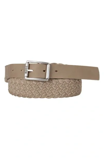 Hugo Boss Jowen Braided Elastic Belt In Beige